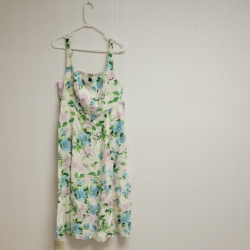 Old Navy linen blend Floral Dress Large Sleeveless midi New summer cottagecore